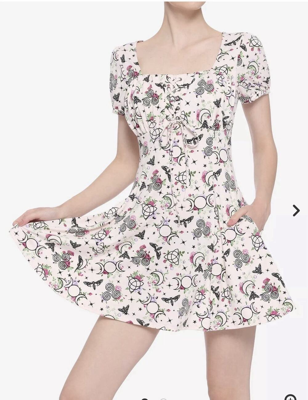 Hot Topic White Mini Dress with Black and Pink Gothic Moon Print